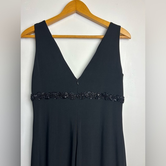 Jones New York VTG Y2K Midi Dress 10 Black Sleeveless V-Neck Beaded Sequins Hoco - Picture 3 of 14